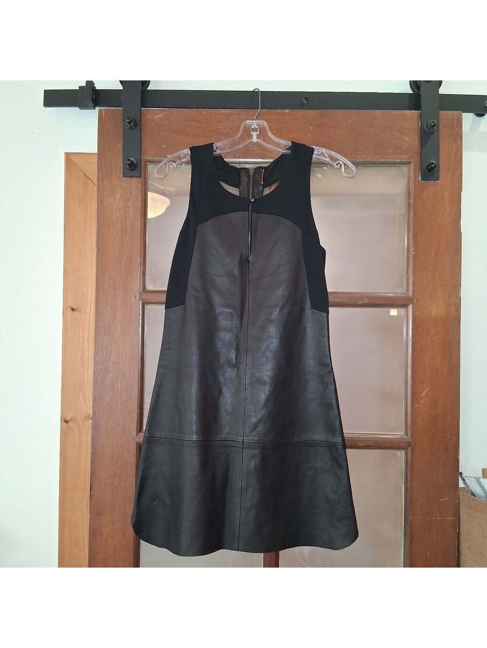 Rebecca Minkoff Real Lambskin Leather Mini Dress Black Cutout Back Zip Size 4